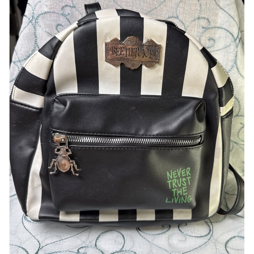 Beetlejuice Black White Striped Mini Backpack Never Trust The Living 11x12